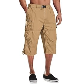 Men's Tactical Shorts Cargo Shorts Capri Pants Buttons Elastic Waist Multi Pocket Plain Wearable Calf-Length Outdoor Daily Camping  Hiking Fashion Classic Blac