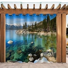 Waterproof Outdoor Curtain For Patio , Privacy Sliding Patio Curtain Drapes, Pergola Curtains Grommet 3D Forest Landscape For Gazebo, Balcony, Porch, Party, 1