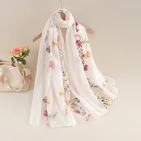 Women's Rectangle Scarf Street Daily Date Beige Black Pink Scarf Floral