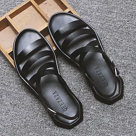 Schwarze, minimalistische Sandalen aus Kunstleder für Herren – stilvolles Kreuzriemen-Design mit Schnallenverschluss für lässige Sommerkleidung