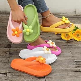 Women's Colorful Flower Flip Flop Sandals – Cute Summer Beach Slippers with Soft Cushioned Sole for Casual Wear, Pool, and Vacation