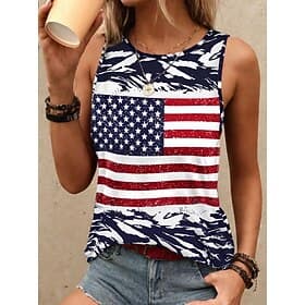 Independence Day Patriotic Women's Camisole Tank Top Flag USA Stylish Sleeveless Crew Neck Regular Tops Daily Navy Blue Summer