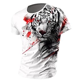 Per uomo Animale Tigre Maglietta maglietta Stampa 3D Girocollo Camicia Moda Athleisure Streetwear Sport all'Aperto Nero / bianco Bianco Estate Primavera Abbigl