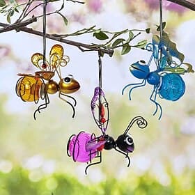LED Luminous Simulation Insect Iron Ornaments Creative Painted Handicraft Pendants with Long Wings Ants Butterflies Home Courtyard Garden Decoration Pendants