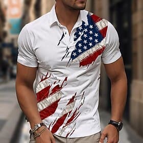 4th of July 2026 250th Men's American Flag Veterans Waffle Polo Shirts Golf Shirt Short Sleeve Polo Shirts Collared Shirts Casual Streetwear Vacation Wear Part thumbnail 3