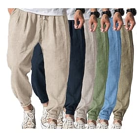 Homme Pantalon Jogger Pantalons en Lin Pantalons Pantalon d'été Cordon de serrage Taille Élastique Uni Confort Doux Quotidien Plage Mode Streetwear Kaki foncé