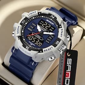 SANDA Men Digital Watch Outdoor Sports Fashion Wristwatch Luminous Stopwatch Alarm Clock Countdown TPU Watch