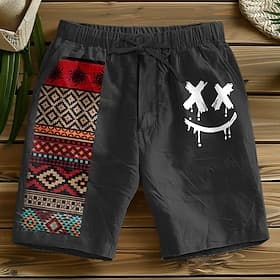 Herren Karomuster Geometrisches Muster Shorts Sommershorts Freizeitshorts Mittlere Taille Vintage Designer Ethno-Stil Lässig Täglich Ferien Kordelzug Tasche El