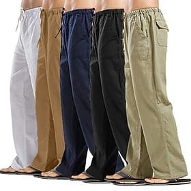 Homme Pantalons en Lin Pantalons Pantalon d'été Pantalons de Plage Cordon de serrage Avec Poches Ceinture Élastique Uni Confort Respirant Longueur complète Quo