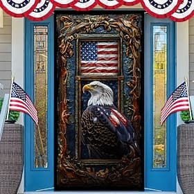 4th of July Independence Day Eagle Door Covers Mural Decor Door Tapestry Door Curtain Decoration Backdrop Door Banner Removable for Front Door Indoor Outdoor H