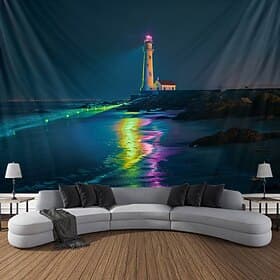 Blacklight Tapestry UV Reactive Glow in the Dark Glow Party Neon Light Tower Nature Psychedelic Trippy Misty Hanging Tapestry Wall Art Mural for Living Room Be