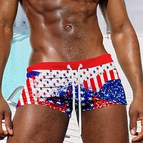 Men's Flag 4th of July U.S. 250th Anniversary American Flag Swim Trunks Swim Shorts Board Shorts Mid Waist Fashion Designer Beach Surfing Holiday Drawstring Po