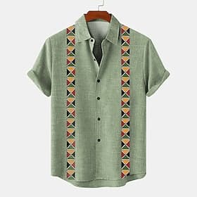 Men's Shirt Linen Shirt Guayabera Shirt Retro Shirts Vintage Shirt Ethnic Shirt Striped Formal Outdoor Blue Brown Green Short Sleeve Turndown Summer Clothing A