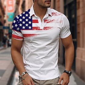 4th of July 2026 250th Men's American Flag Veterans Waffle Polo Shirts Golf Shirt Short Sleeve Polo Shirts Collared Shirts Casual Streetwear Vacation Wear Part thumbnail 2