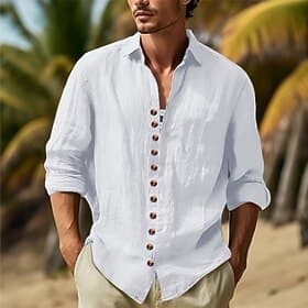 Men's Shirt Casual Shirt Button Up Shirt Cotton Shirt Plain Vacation Hawaiian Black White Pink Sky Blue Long Sleeve Turndown Spring   Fall Clothing Apparel But