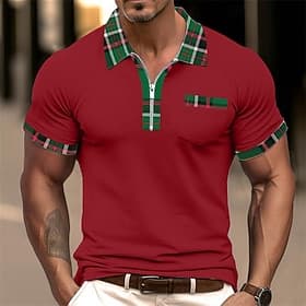 Men's Zip Polo Golf Shirt Casual Lapel Quarter Zip Short Sleeve Fashion Basic Plain Quarter Zip Summer Regular Fit White Dark red Navy Blue Green Khaki Zip Pol