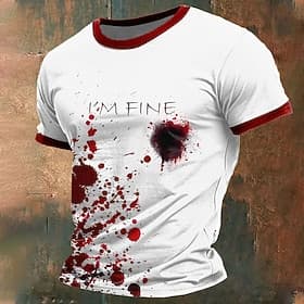 Men's Blood Splatter Blood stains T Shirt Short Sleeve T shirt 3D Print Crew Neck Shirt Designer Steampunk Carnival Party Street Red Blue Green Summer Spring C