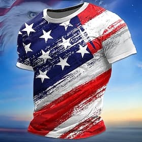 4th of July 2026 250th Memorial Day Men's Patriotic Patriot 3D Print American Flag Veteran Crew Neck Short Sleeve T-Shirt Street thumbnail 2