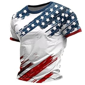 4th of July 2026 250th Memorial Day Men's Patriotic Patriot 3D Print American Flag Veteran Crew Neck Short Sleeve T-Shirt Street