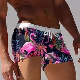 Men's Leaf Flamingo Plants Swim Trunks Swim Shorts Boxer Swim Shorts Mid Waist Fashion Designer Surfing Holiday Beach Drawstring Pocket Elastic Waist Designer