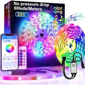 RGB LED Strip Lights Kit, High Brightness 7m 3.5m Strip Lights without Voltage Drop, Samrt WIFI or Bluetooth Controller Music Synchronization Control APP Contr