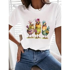 Women's 100% Cotton T shirt Tee Daily Casual Short Sleeve White Summer