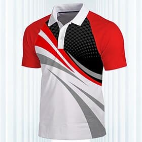 Men's Striped Sports Polo Shirts Golf Shirt Short Sleeve Polo Shirts Collared Shirts Casual Sportswear Vacation Wear 3D Print Buttons Spring  Summer Red