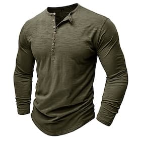 100% Cotton Men's Henley Shirt Tee Top Long Sleeve Shirt Long Sleeve Solid Color Fashion Daily Buttons Henley Outdoor Casual Summer Dark Brown Dark Grey Black