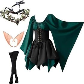 Retro Vintage Medieval Renaissance Dress Cosplay Costume Fairy Elven Fancy Dress Women's Celtic Fantasy Masquerade Performance LARP Ren Faire Adults' Dress Hea