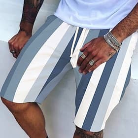 Men's Summer Shorts Beach Shorts Pocket Drawstring Elastic Waist Stripe Comfort Breathable Knee Length Holiday Vacation Beach Hawaiian Boho Red Navy Blue