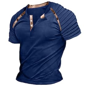 Herren Henley Hemd Raglan-T-Shirt Kurzarm Einfach Schmale Falten Mode Designer Lässig Patchwork Falten Henley Täglich Outdoor Urlaub Sommer Weiß Marineblau Dun