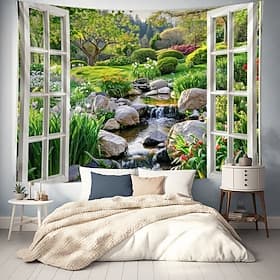 fenêtres bois paysages grandes tapisseries art couvertures rideaux chambres familiales salon décorations