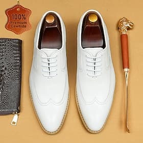 Weiße Brogue-Oxford-Schuhe aus hochwertigem Rindsleder für Herren – elegante Schnürschuhe für formelle Anlässe
