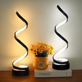 LED Spiral Table Lamp, Modern Simple Bedside Night Light Tri-Colors Dimmable USB Powered Creative Atmosphere Desk Lamp Home Bedroom Office Desktop Decoration O