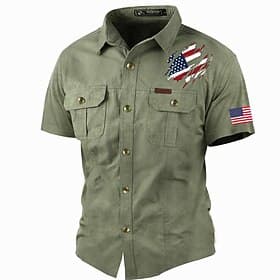 Men's American US Flag Flag / National flag Work Shirt Western Shirt Cargo Shirt Short Sleeve Casual Tactical Sports Outdoor Going out Summer Spring Turndown