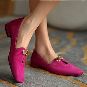 Ballerines en daim fuchsia pour femme – mocassins élégants de style vintage avec boucle florale pour le bureau, le goûter et le quotidien