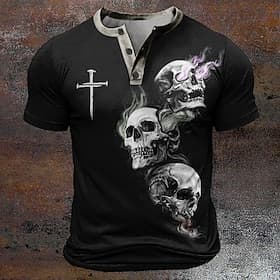 Men's Skull T Shirt Short Sleeve 3D Print Designer Gothic Casual Party Street Summer Spring Black Crew Neck Henley T-Shirt