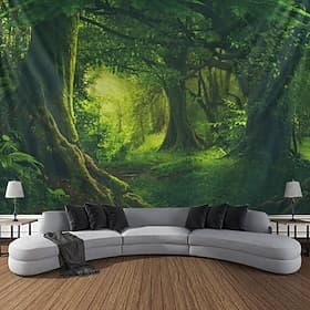 Mistry Forest Hanging Tapestry Magical Nature Green Tree Rainforest Landscape Wall Art Large Tapestry Mural Decor Photograph Backdrop Blanket Curtain Home Bedr