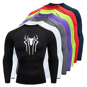 Homme Araignées T-shirt de compression T-shirt athlétique T-shirt de Gym T-shirt de Fitness Été manche longue Occasionnel Athleisure Spandex Séchage Rapide Dou