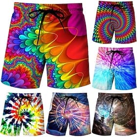 Men's Graphic Gradient Swim Trunks Swim Shorts Board Shorts Mid Waist Fashion Hawaiian Boho Casual Daily Beach Drawstring Elastic Waist 3D Print Designer Cloth
