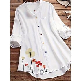 Women's Plus Size Blouse Print Flower Casual Long Sleeve Shirt Collar Regular Tops Daily White All Seasons