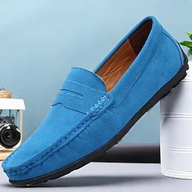 mocassini da guida in finta pelle scamosciata blu da uomo – scarpe slip-on leggere con suola flessibile per comfort e stile