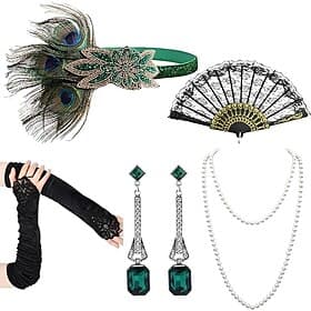 Vintage Anni 1920 Il grande Gatsby Fascia Flapper Set di accessori Charleston Invitato al matrimonio Piuma Moda Costume Per donna Mascherata Ricevimento di noz