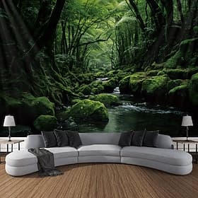 Waldfluss hängende Wandteppich-Wandkunst, großer Wandteppich, Wanddekoration, Fotografie, Hintergrund, Decke, Vorhang, Zuhause, Schlafzimmer, Wohnzimmer, Dekor