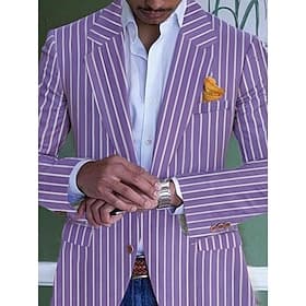 Men's Graduation Blazer Formal Evening Wedding Party Birthday Party Fashion Casual Spring   Fall Cotton Polyester Stripes Pocket Casual / Daily Single Breasted