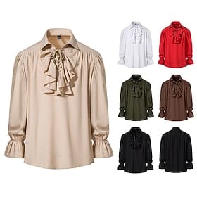 Punk  Gothique Médiéval Renaissance Blouse / Chemise Pirate Chevalier Couleur Unie Déguisement Homme Pirate Fantaisie Royal Mascarade Performance Soirée Mascar