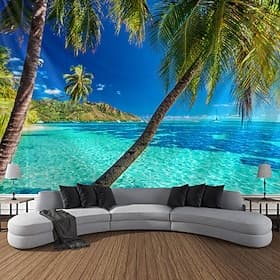 tapisserie murale art décor couverture rideau pique-nique nappe suspendu maison chambre salon dortoir décoration vacances vacances paysage mer océan plage coco