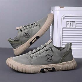baskets décontractées en toile verte pour hommes - chaussures de marche légères à lacets pour un usage quotidien