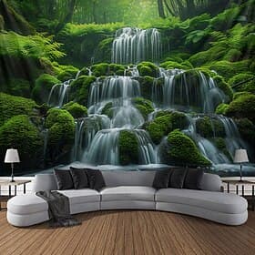 Forest Cascade Landscape Hanging Tapestry Wall Art Large Tapestry Mural Decor Photograph Backdrop Blanket Curtain Home Bedroom Living Room Decoration
