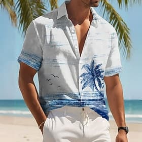 Men's Coconut Tree Palm Tree Tropical Plants Summer Hawaiian Shirt Aloha Shirt Printed Shirts Short Sleeve Shirt Turndown Casual Resort Outdoor Vacation Home W